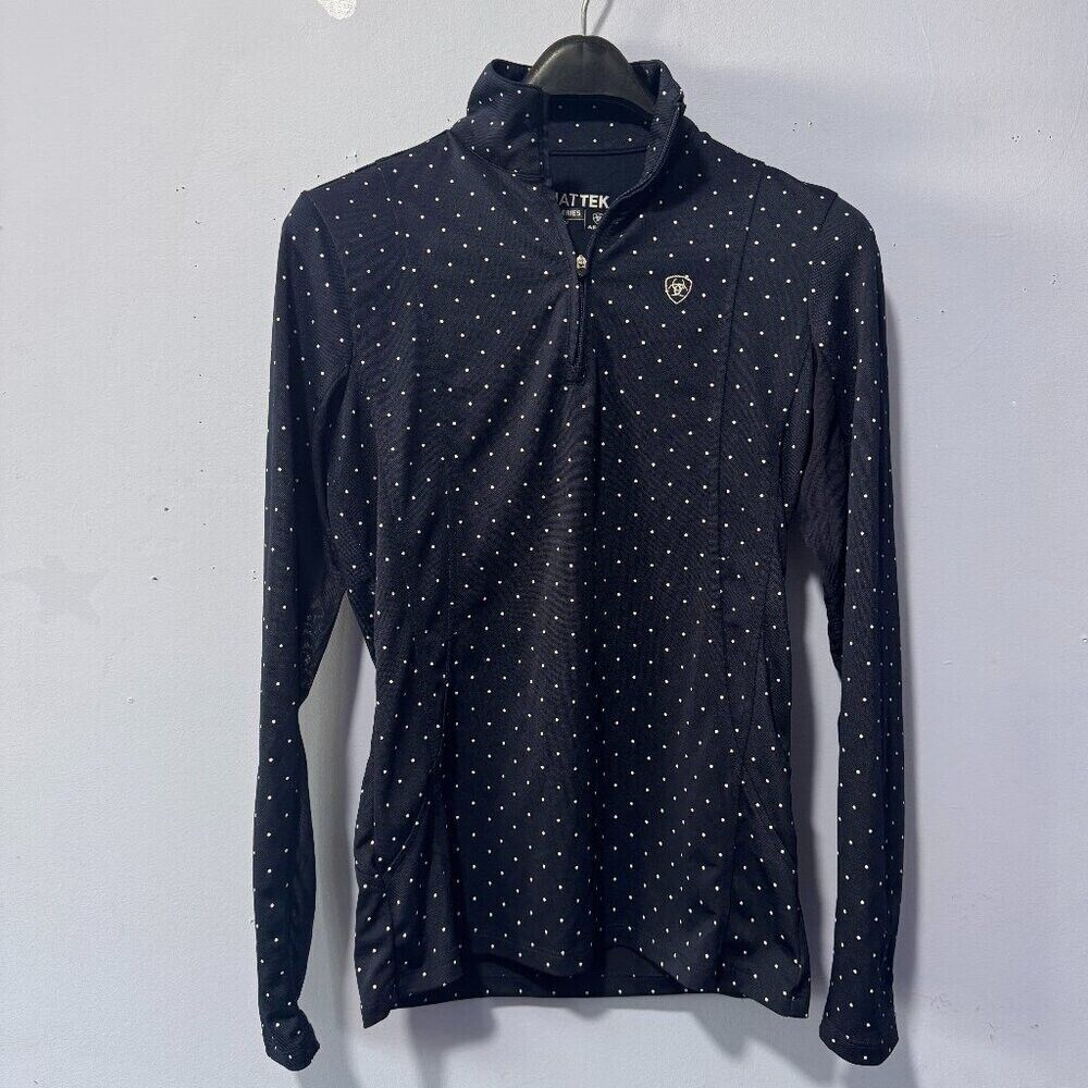 Ariat ladies size XS Sunstopper 3.0 1/4‎ Zip Baselayer navy with dots